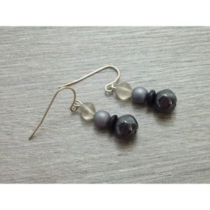 Beaded Black Gray White Earrings